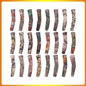 SPOKKI 24 pieces, temporary fake tattoo sleeves transparent, Arm Sleeves body arts UV Protection for Men Women