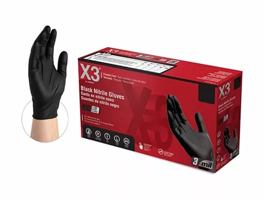 X3 Black Nitrile Disposable Industrial-Grade Gloves 3 Mil