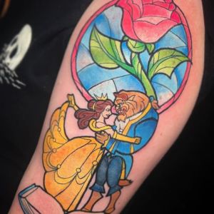 full arm beauty and the beast tattoo