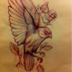 minimal color sparrow tattoo