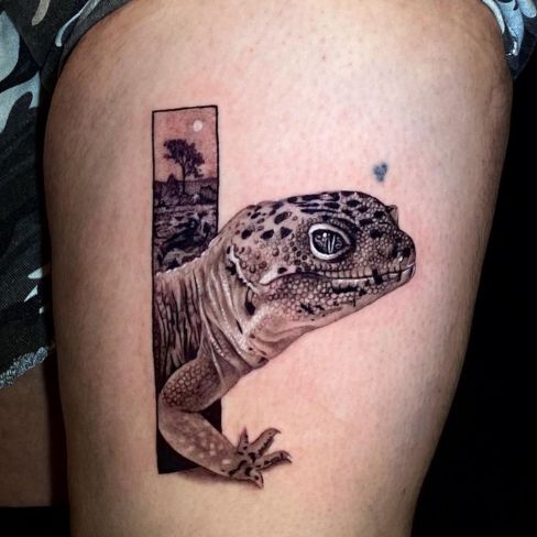 side snow leopard gecko tattoo