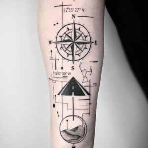 Highway Minimal Compass Tattoo
