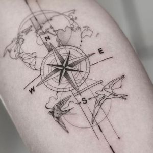 Minimal BW Compass Tattoo