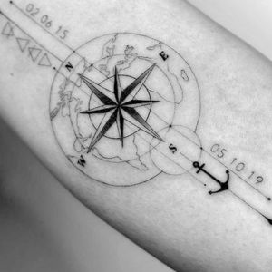 Minimal Forearm Compass Tattoo
