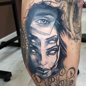 girl white ink over black tattoo