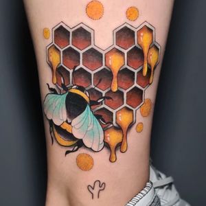 feet honey bee comb tattoo