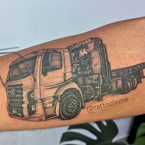 linework tow truck tattoo