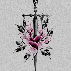 pink flower stencil tattoo