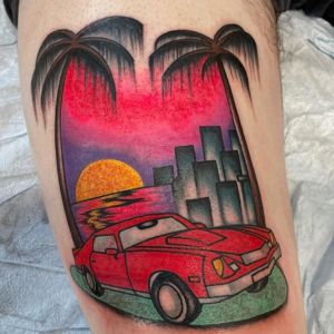 Sunset Colorful car tattoo